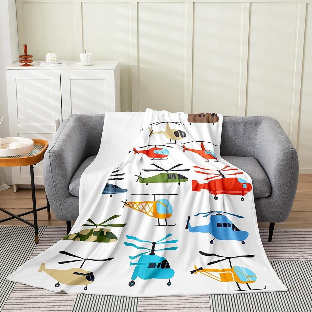Cartoon-Flugzeug-Konzept digital bedruckte Polyester Schlafzimmer Samt Flanell Decke Vlies weiche Sofa-Abdeckdecken für Betten