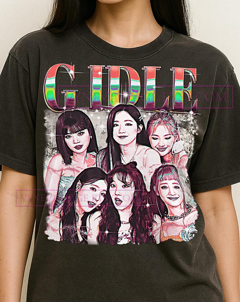 GI-DLE Shirt, 90s Vintage Retro Bootleg Gi-Dle T-Shirt, K-Pop Group Graphic Tee, Korean Idol Fan Merchandise