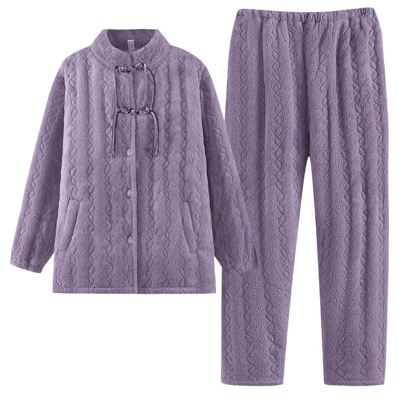 Pajamas Women's Winter Coral Fleece Thickened Fleece Three-layer Padded Cotton Winter Flannel New Padded Jacket Loungewear