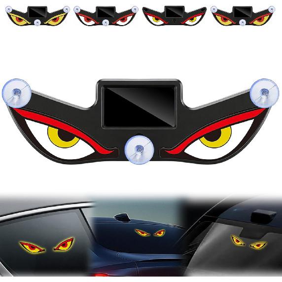Solar Demon Eye LED Car Window Light, No Drill Led Eyes for Car Windshield, USB-C Powered Devil Eyes Warning Light for Cars Rear Window, Dynamic Rear