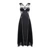 Women's Satin Sheer Lace Padded Low Cut Push Up Backless Cami Long Sleep Dress