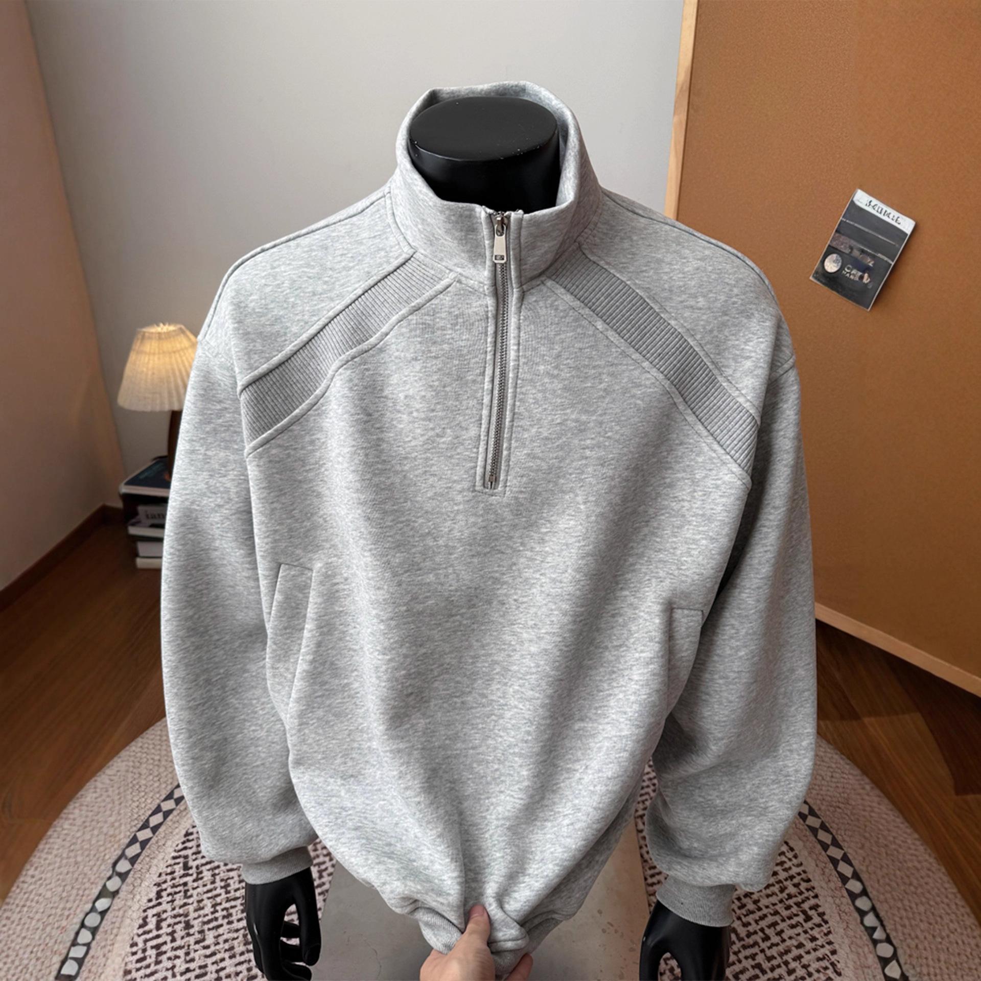 

Мужской осенний свитшот на молнии до середины, в стиле ретро, со спортивной курткой со стойкой XXXL серый
