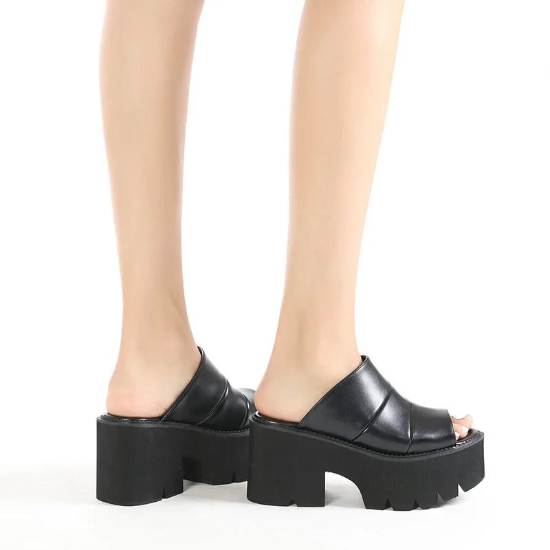 Fashion Summer Womens Sandals Platform Wedge Heel Slip On Slingback Black Wthie Heeled Sandals Mules Peep Toe Breathable Big Size