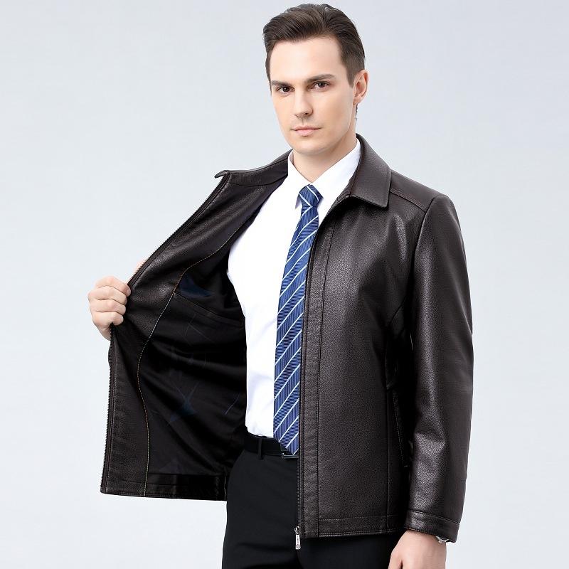 Middle-aged Autumn and Winter Leather Jackets for Men, Genuine Leather Sheepskin, Middle-aged and Elderly Dad's Outfits, Plus Fleece Leather Jackets