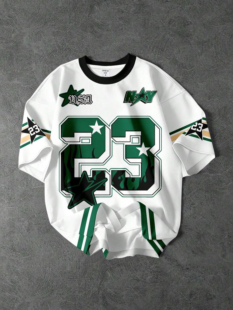 Women's Summer Minimalist Round Neck Short Sleeve Loose Casual Sports Y2k T-Shirt With Number 23 Print Jerseys