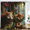 Cartoon Cute Cat Shower Curtain Printed Fabric Garden flowers and plants Cats Bathroom Curtain Bathtub Home Decoration Curtain