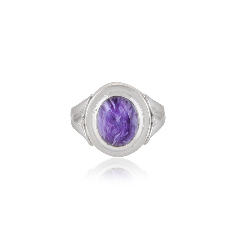 Sterling Silver Charoite Ring: Handmade Boho Gemstone Jewelry