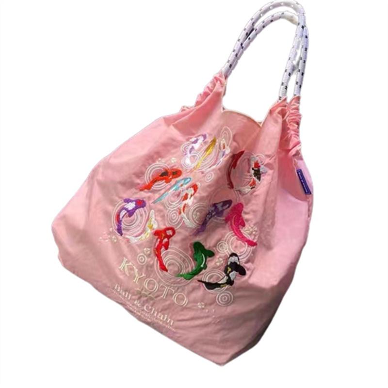 

Customizable Embroidered Nylon Shopping Bag With Ball Chain Handle Fish