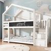 Children Bed Tree House with Storage Stairs, Loft Bed with Higher Safety Handrails, 90x200 Storage Bed Without Mattress, Kids Double-layer