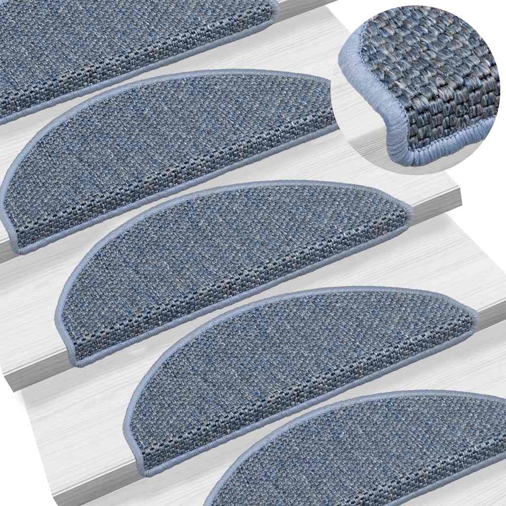 Self Adhesive Stair Mats Sisal Look 15 pcs 65 x 21 x 4 cm Blue