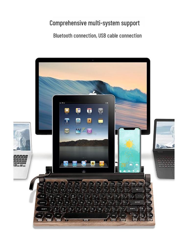 Retro Punk Mechanical Gaming Keyboard: Wired/Wireless Bluetooth with Blue Switch