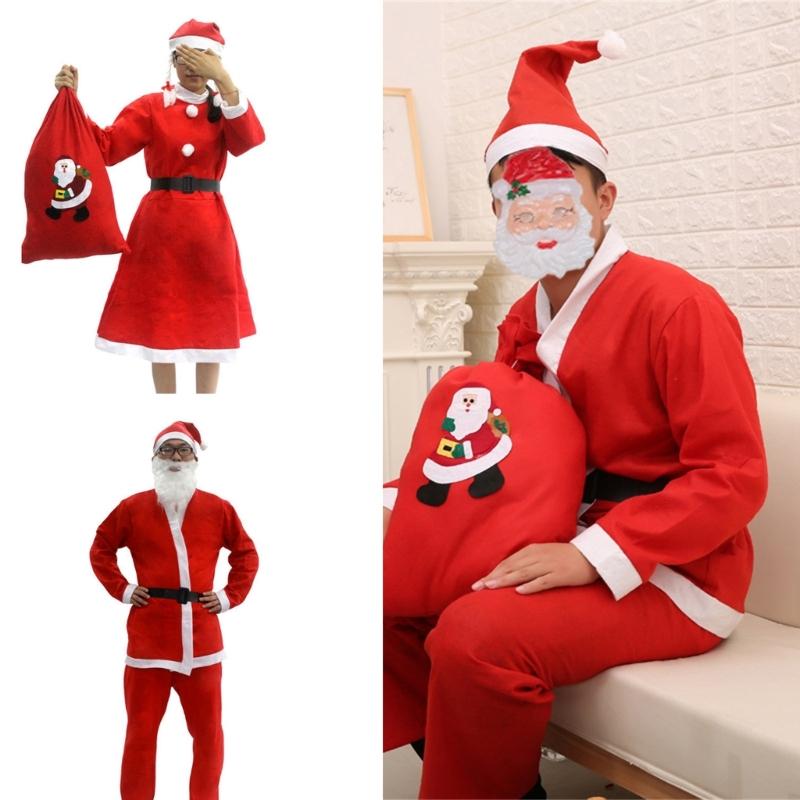 Santa Suit Christmas Santa Clauses Costume for Men Women Adults 3/4/5/6/7 Santa Costume Outfits Funny Santa Bear Hat