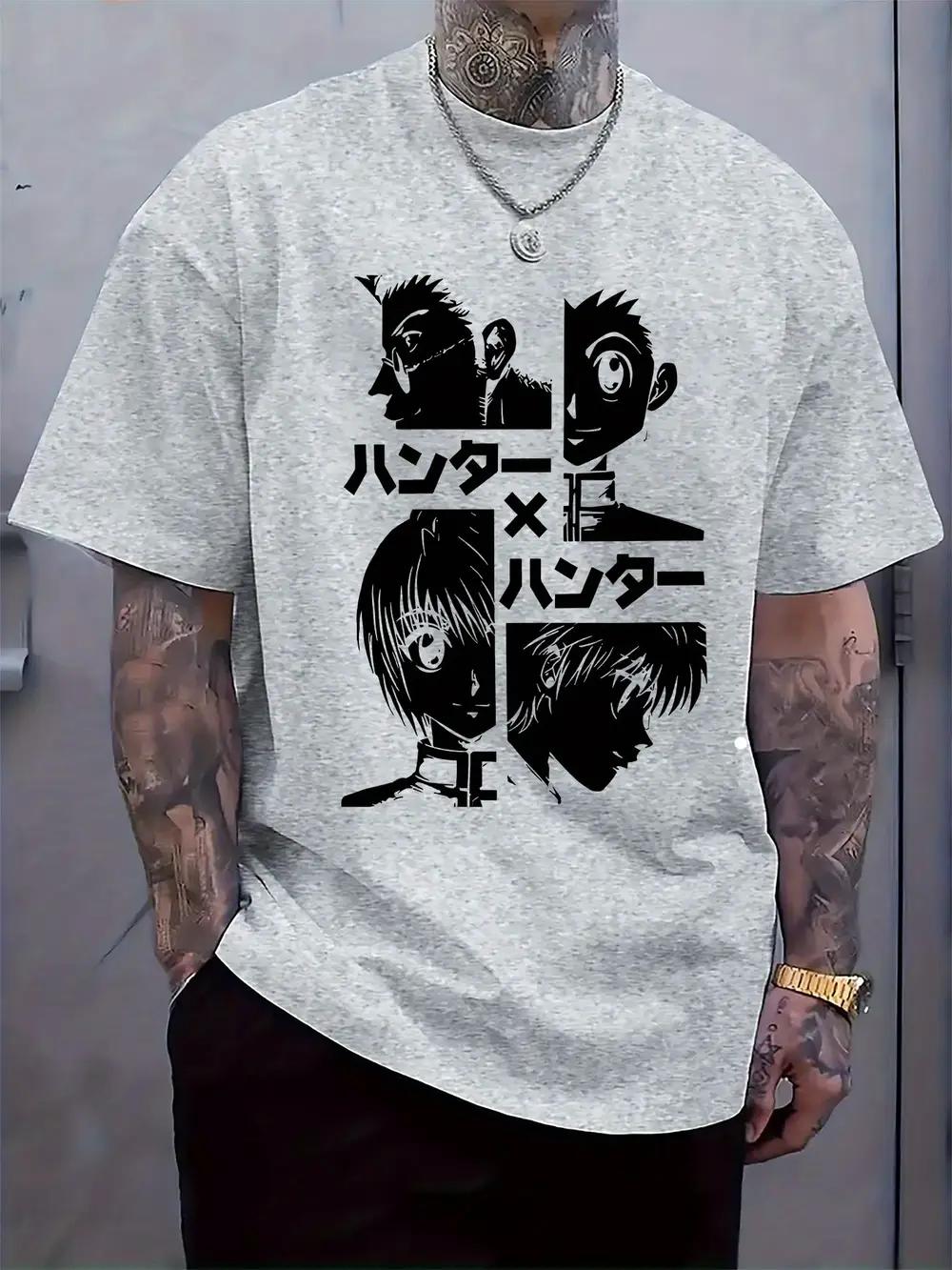Anime Graphic Print T-shirt - Black Casual Crew Neck Short Sleeve Tee with Stylish Character Design S