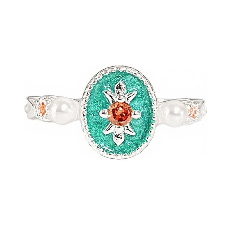 Dopamine Enamel Diamond Flower Opening Ring Sweet Light Luxury High Sense Exquisite French Niche Personality Ring