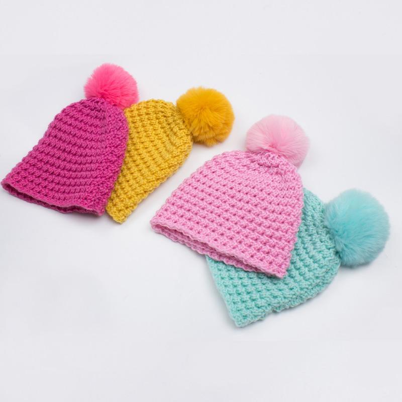 Winter neue Baby einfarbige Wollmütze, Kinder Strickmütze mit Bommel, Babymütze