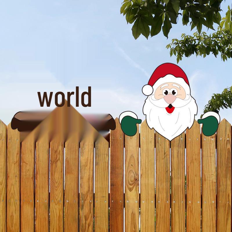 Grenzüberschreitende Weihnachtsdekoration mit Rentieren und Weihnachtsmann, Elch lugt aus dem Zaun