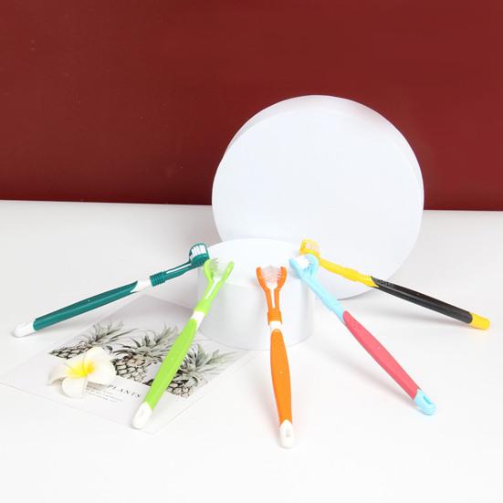 Evcil Hayvan Diş Fırçası Üç Taraflı Çok Açılı Temizleme Plastik Köpek Yumuşak Kıllı Diş Fırçası Ağız Bakımı için