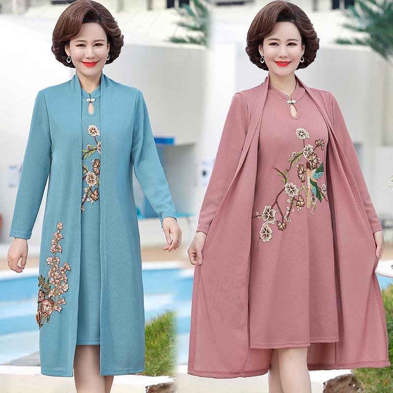 Plus Größe XL-5XL 4 Farben Zwei Stücke Stickerei Frauen Jacke Weibliche Jacke Herbst Lange Mäntel