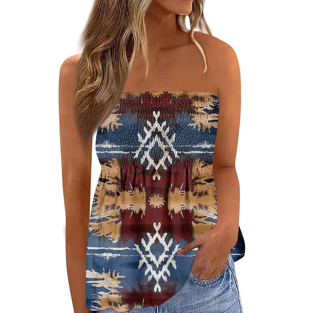 2024 Tube Tops For Women,Cute Sexy Off Shoulder Floral Print Sleeveless T-Shirt