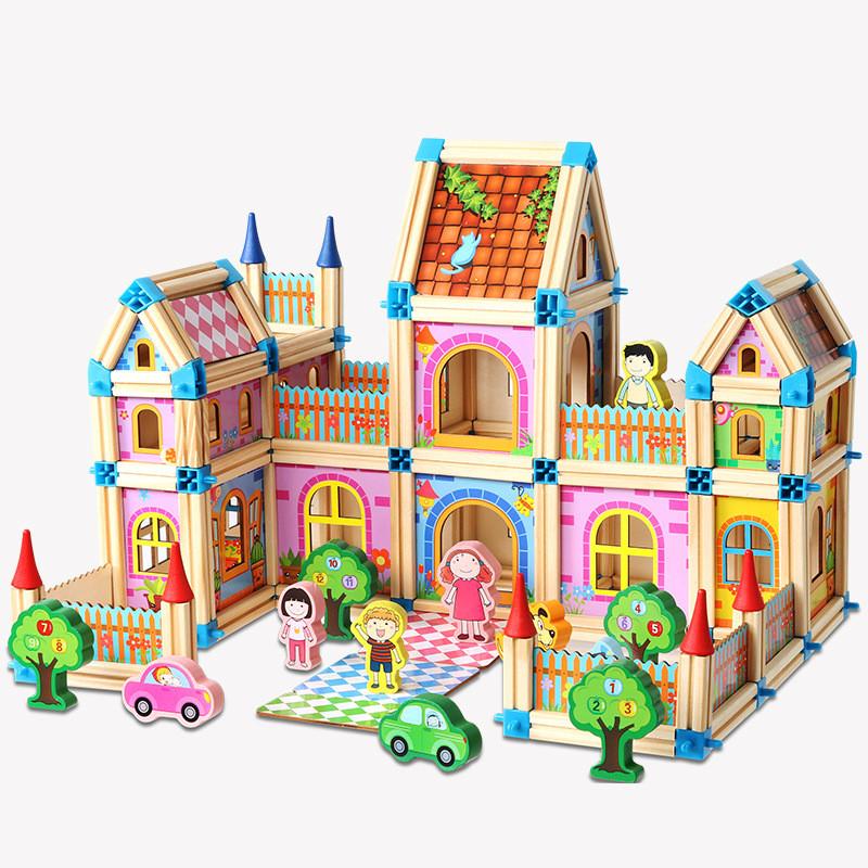 Wooden Castle Building Blocks Set For Kids With Diy Construction And Parentchild Interaction