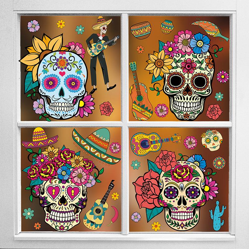 Mexico Day of the Dead Skull Festive Atmosphere Decorative Stickers Glass Showcase Static Electricity