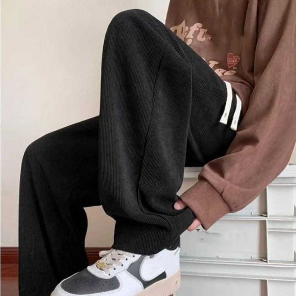 

Универсальные мужские прямые брюки со шнурком, свободные брюки, мужская мода, вельветовые брюки для фитнеса