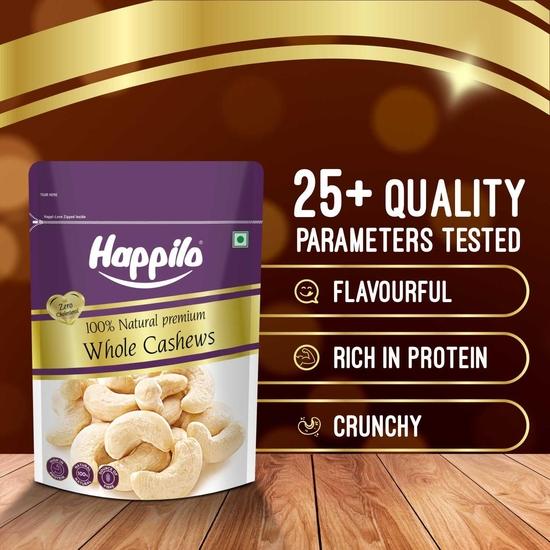 Happilo Premium Whole Cashew Nuts, Nutritious Dry Fruit, Healthy Snacks - Rich in Nutrients, Protein, Fiber, Vitamins 500g (Pack of 2)