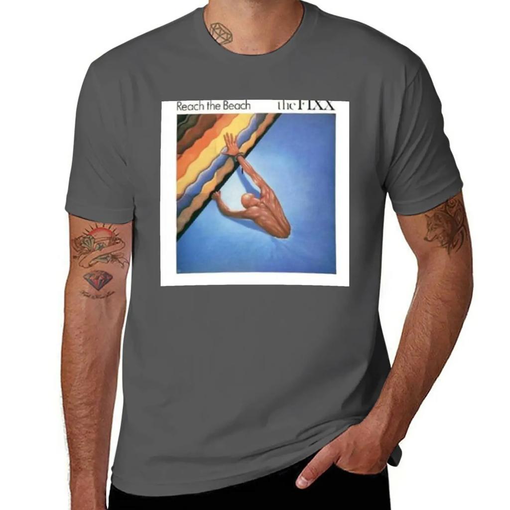 The Fixx's Reach The Beach Album (Multicolored) T-Shirt sweat Short sleeve tee oversized vintage t shirts