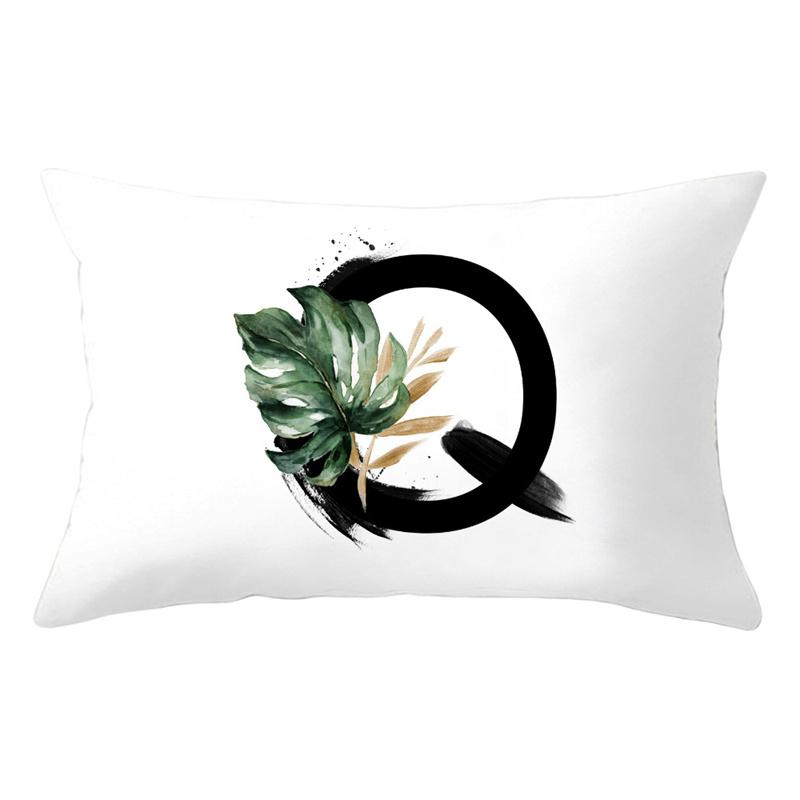 30x50cm 26 Letters Polyester Pillowcase Green Leaves Plant Cushion Cover Living Room Home Decoration Car Waist Throw Pillow Case
