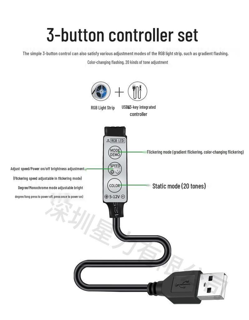 RGB Furniture Light Strip – USB 5V, 30 LEDs, Flexible for Esports Tables, Chairs & Bedside Atmosphere Lighting