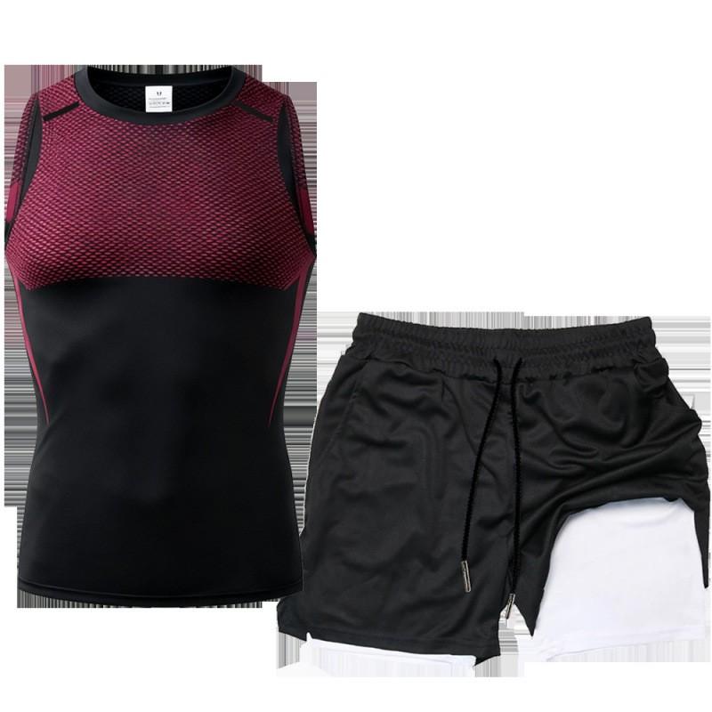 Mens 2-in-1 Workout Set Sleeveless Tank Top Shorts Quick Dry Breathable Running Gym Basketball