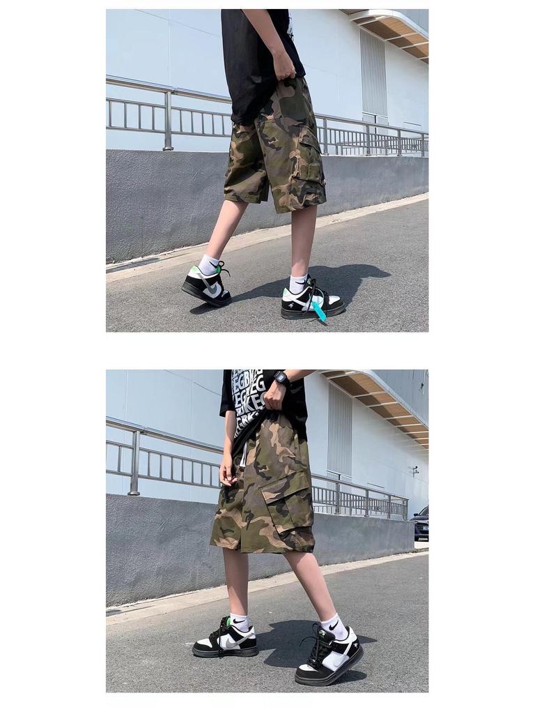 Herren Amerikanischer Street Retro Hip-Hop Camouflage Weitbein-Overall mit Großen Taschen