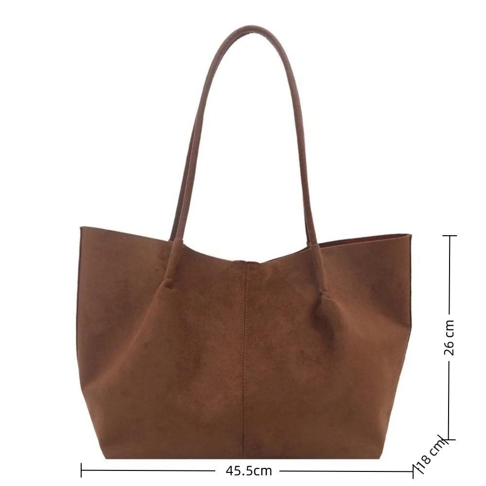 Vintage Suede Shoulder Bag Solid Color Large Capacity Shopper Handbag Comfortable Lightweight Underarm Bag Women