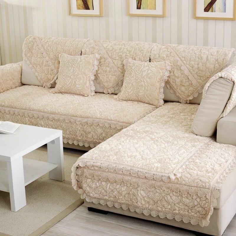 High End European Rose Flannel Sofa Winter Thickened Anti Slip Sofa Cover