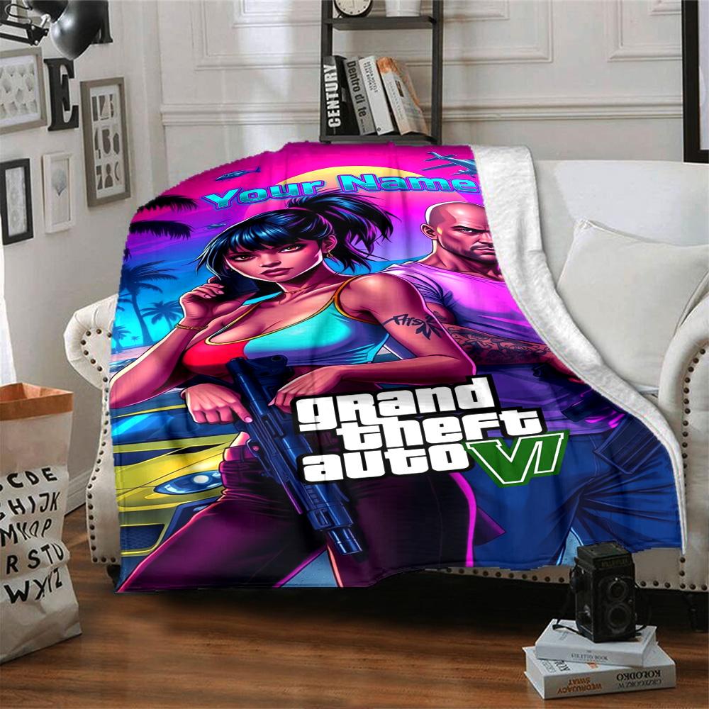 Grand Theft Auto Personalized Name Blanket Gift Customizable Blanket Soft & Cozy Suitable for Home Decor Bed Living Room Office All-Season Use