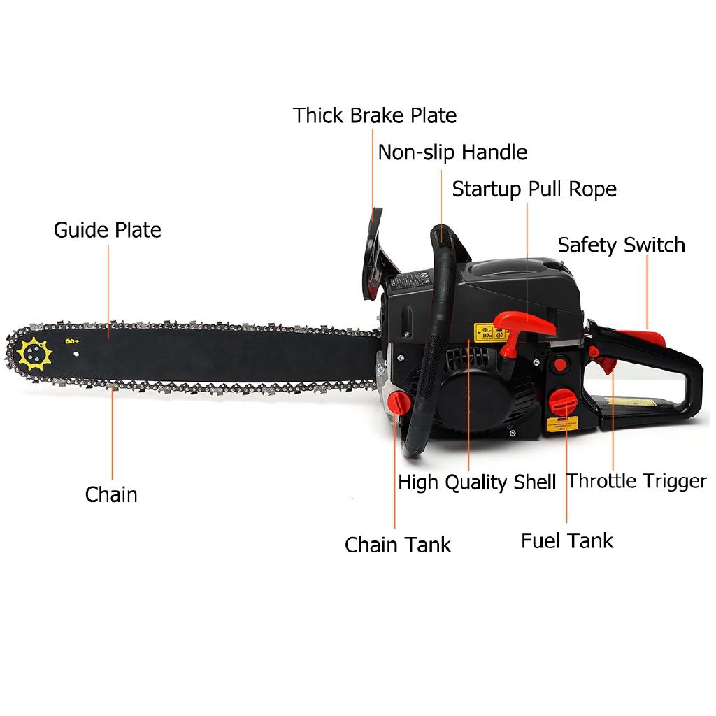 5200W 68CC 20'' Chainsaw 13000RPM Gasoline Petrol Saw Cutter Bar & Chains Kit