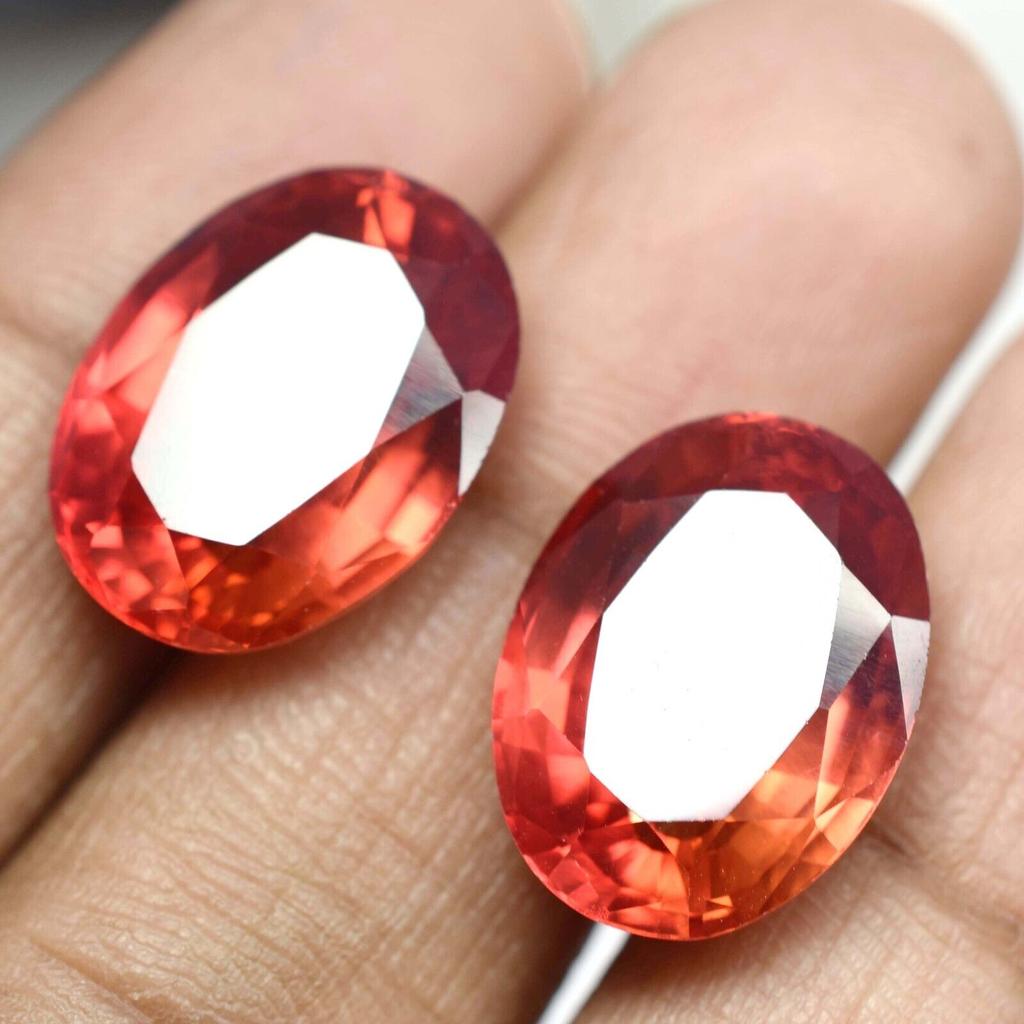 Natural Orange Sapphire Loose Gemstone 18.50 ct Oval Shape Pair September Birthday Birthstone