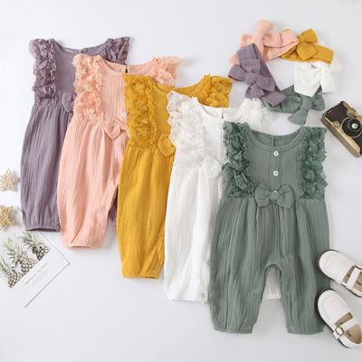 Newborn Infant  Cotton Linen Romper Lace Bow  Jumpsuit Clothes