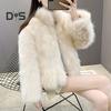 Auutmn Winter Lady Cardigan Coat Furry Plush Stand Collar Heat Retention Long Sleeves Thickened Short Type Solid Color Faux Fur Jacket