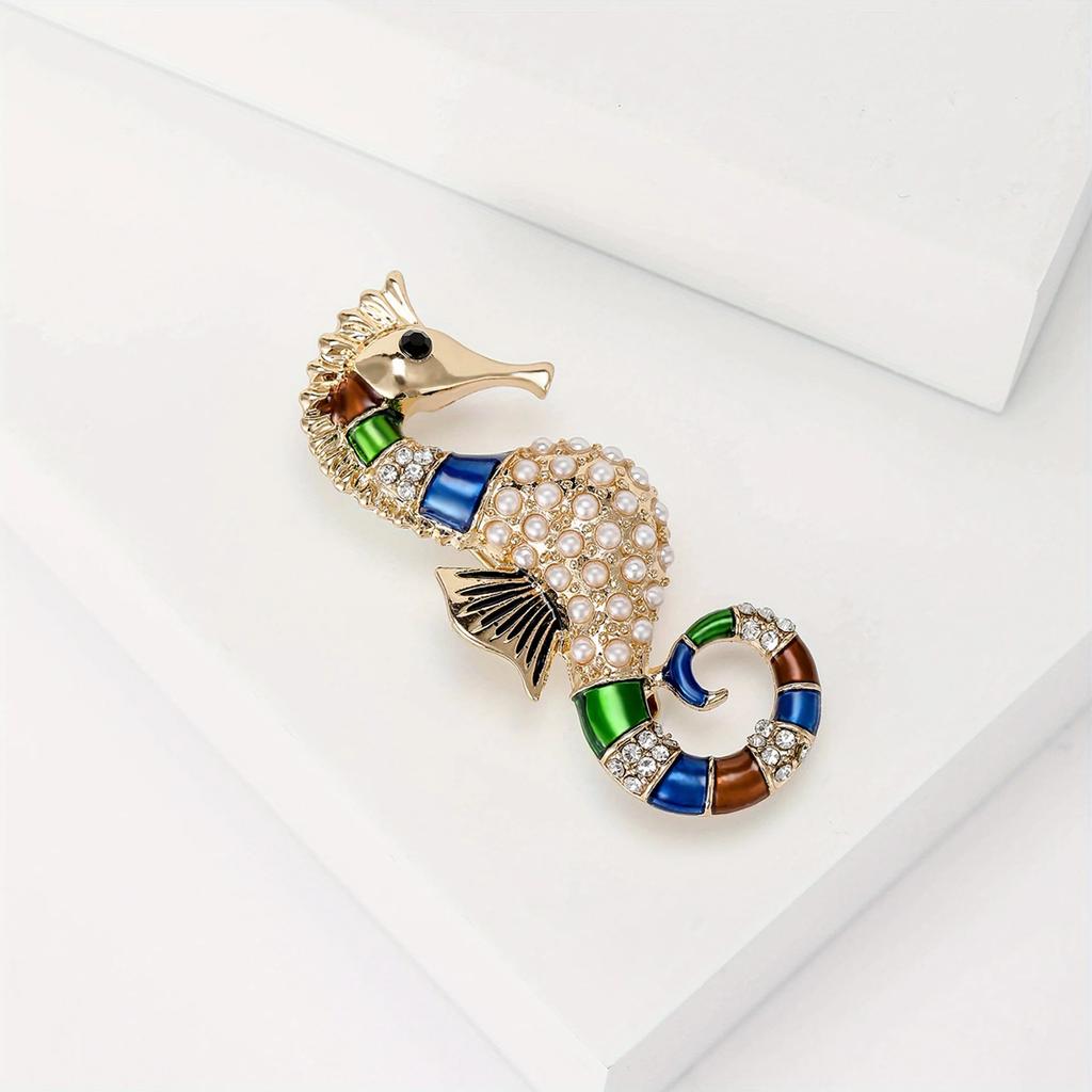 Creative Exquisite Crystal Sea Horse Brooch Badges For Women Men Fashion Classic Design Animal Pin Corsages