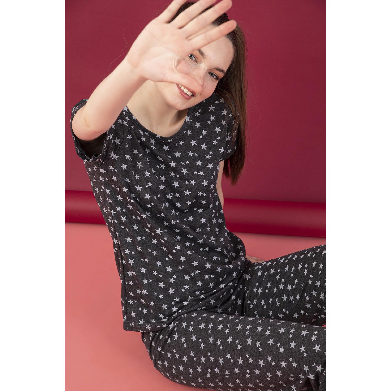 

Пижамный комплект с короткими рукавами из хлопка с принтом S