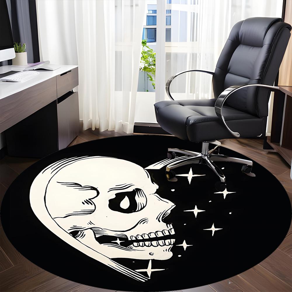 1pc Skull Stars Office Round Area Rug, Indoor Mat Suitable ForOffice, Under Office Chairs Bedroom Living Room Home Decor, Room Deco q089