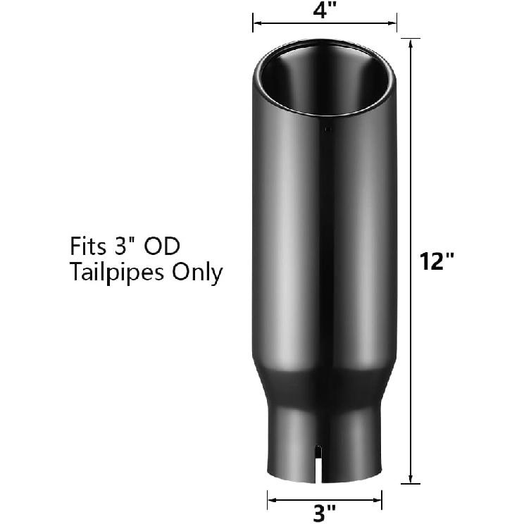 A-KARCK Exhaust Tips Black Chrome 3" Inlet, Muffler Tip with Never Fading and Peeling Coating, 3" Inlet to 4" Outlet 12" Long