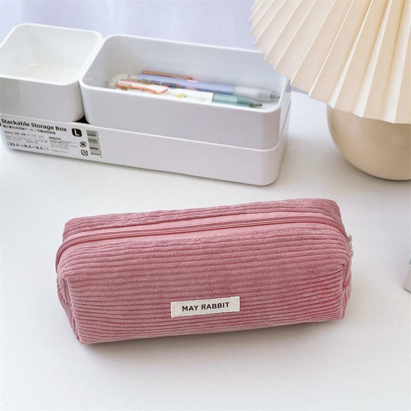 Cute Corduroy Makeup Bags Pencil Case Solid Color Pen Bag Pouch Gift for Girls School Office Stationery Organizer Supplies