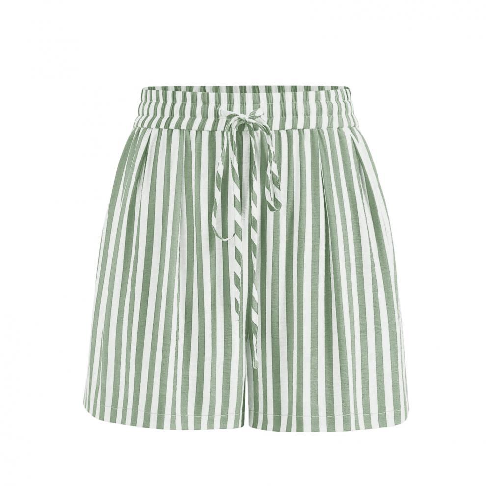 Summer Fashion Women's New Striped Printed Lace-up Casual Shorts