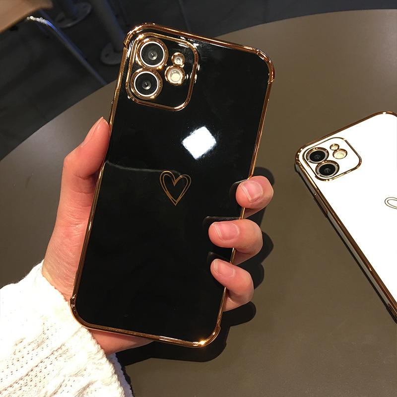 Applicable to iPhone17 mobile phone Apple 16promax electroplating love iPhone15/XS/XR straight edge protective case