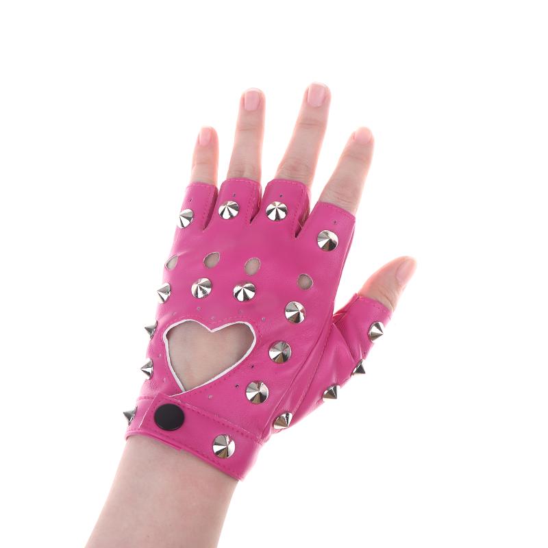 Stage Performance Leather Women Man Half-Finger Rivet Gloves Nightclub Dance Fashion Punk Hip-Hop Half Finger Mittens
