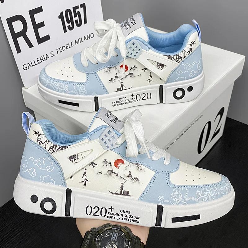 

Мода 2024 Новые повседневные и модные мужские и женские спортивные кроссовки с граффити, большие размеры 35-44, универсальные уличные кроссовки для пар 44 синий