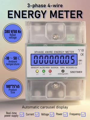 3-Phase 4-Wire Digital Energy Meter (380V/50Hz) with Automatic Carousel Display & 10000 Imp/kWh