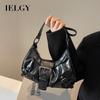 IELGY Shoulder Tote Bag American Retro Commuter Classy Distressed Style Underarm Motorcycle Bag